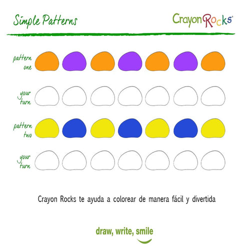 Patron de secuencia y colores para dibujar, colorear o delinear, crayon rocks